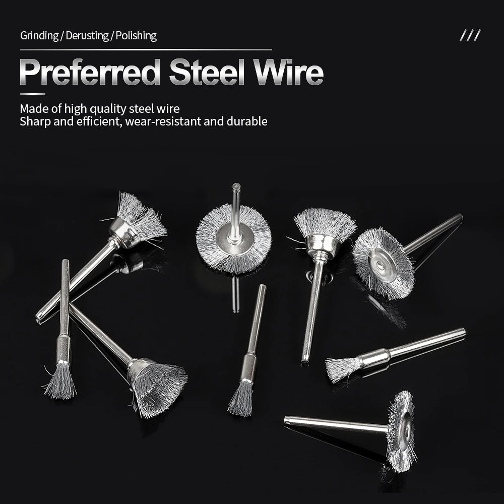 3/10Pcs Steel Wire Brushes Set Polishing Wheels Pen Brushes Kit Dremel Accessories Deburring for Rotary Tool