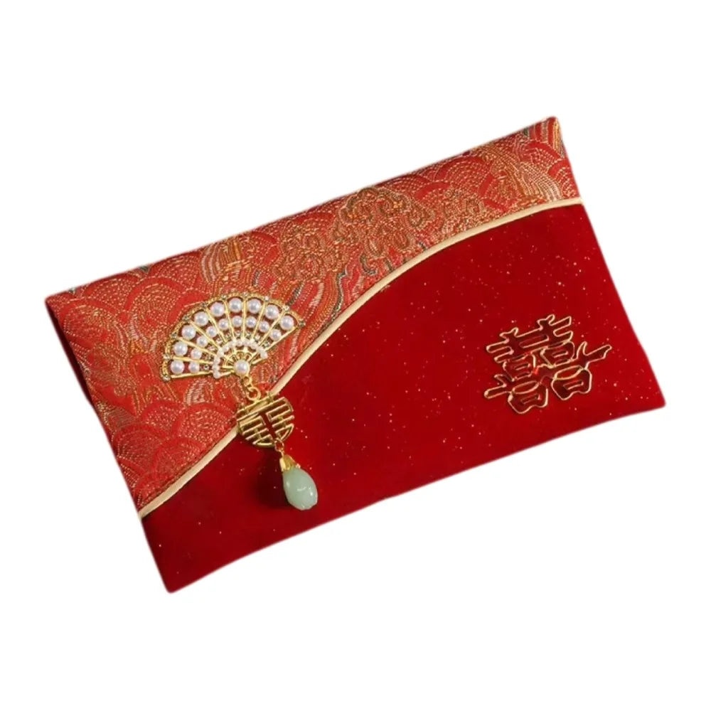 Chinese Style New Year Red Envelope Traditional Brocade Wedding Money Pocket Blessing Magnetic Buckle Red Packet Party Gifts