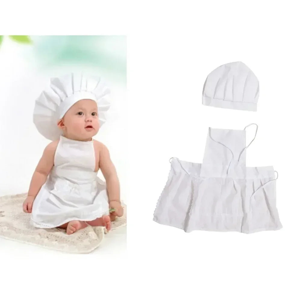 2PCS Baby Chef Apron Hat for Kids Costumes Chef Baby Cook Costume Newborn Photography Prop Newborn Hat Apron Set Baby Clothes