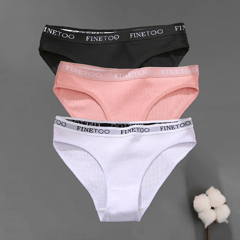 3PCS/Set Seamless Women's Cotton Briefs FINETOO Sexy Cotton Panties Set Women Underwear Solid Panty Intimates Lingerie M-2XL