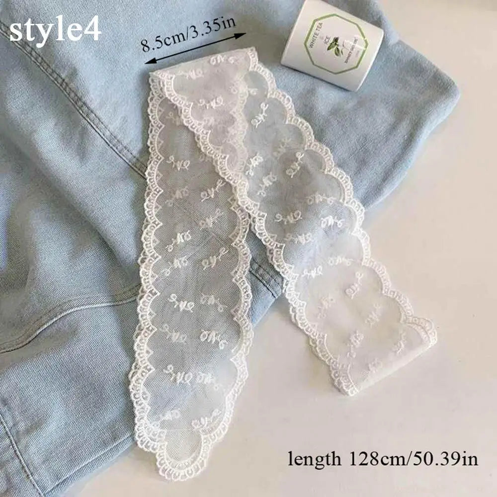 Y2k Women Narrow Long Scarf Elegent Lace Bow Necklace For Women Choker Long Ribbon Scarf Shawl Embroidery Headband Hair Scarf