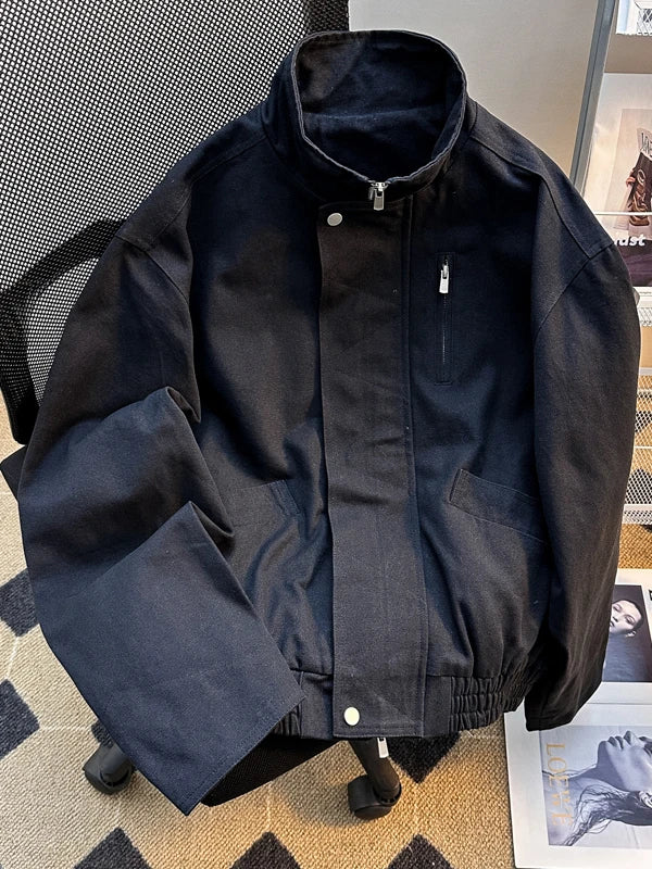 ex Pilot Jaet ort Sle Stand Collar Spring Autumn Trendy Retro Workwear Coat for Couples Youth Loose Fit Zipper Closure