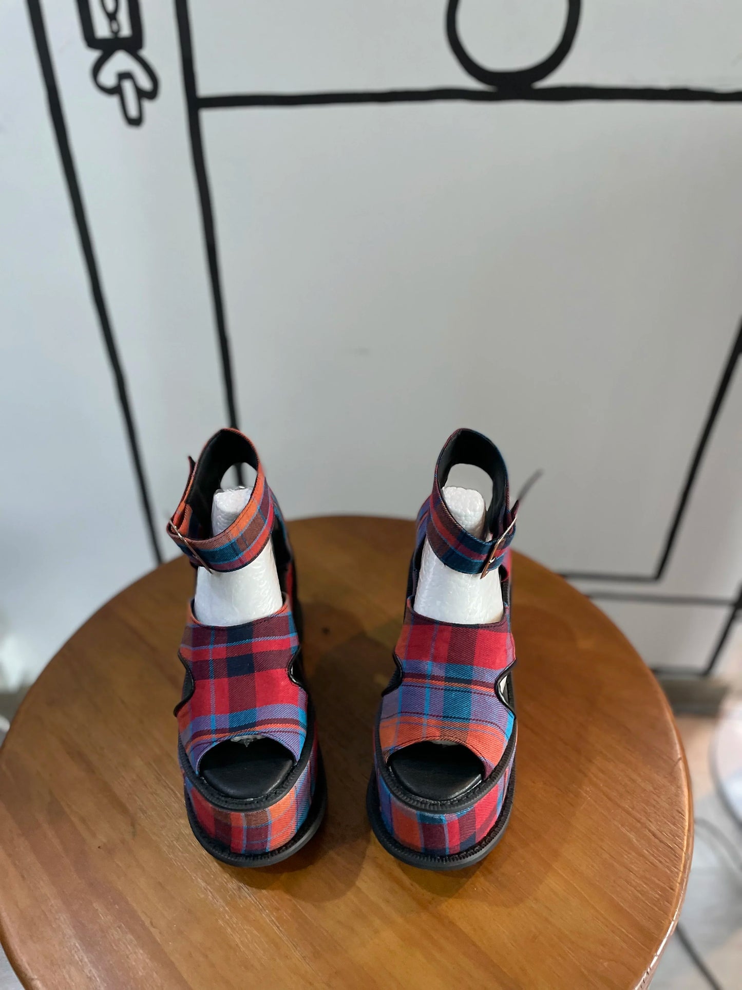 Platform Plaid Buckle Strap Sandals Open Toe Height Increasing Cut Out Rome Runway Show Women Heels Customize Color Plus Size