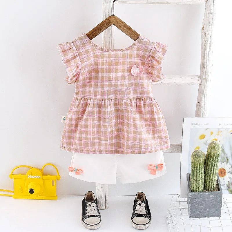 New Summer Baby Girl Clothes Suit Children Fashion Plaid T-Shirt Shorts 2Pcs/Sets Toddler Casual Costume Infant Kids Tracksuits
