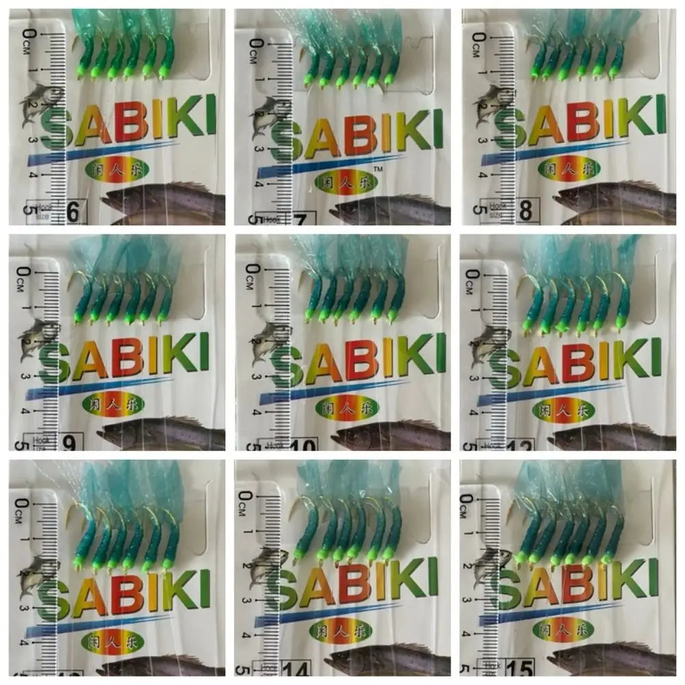 Fishing Lures Rubber Green Rubber Lures Golden Hook Sabiki Sea Fishing Rigs Lures Green Golden Tied Hooks Sea Fishing