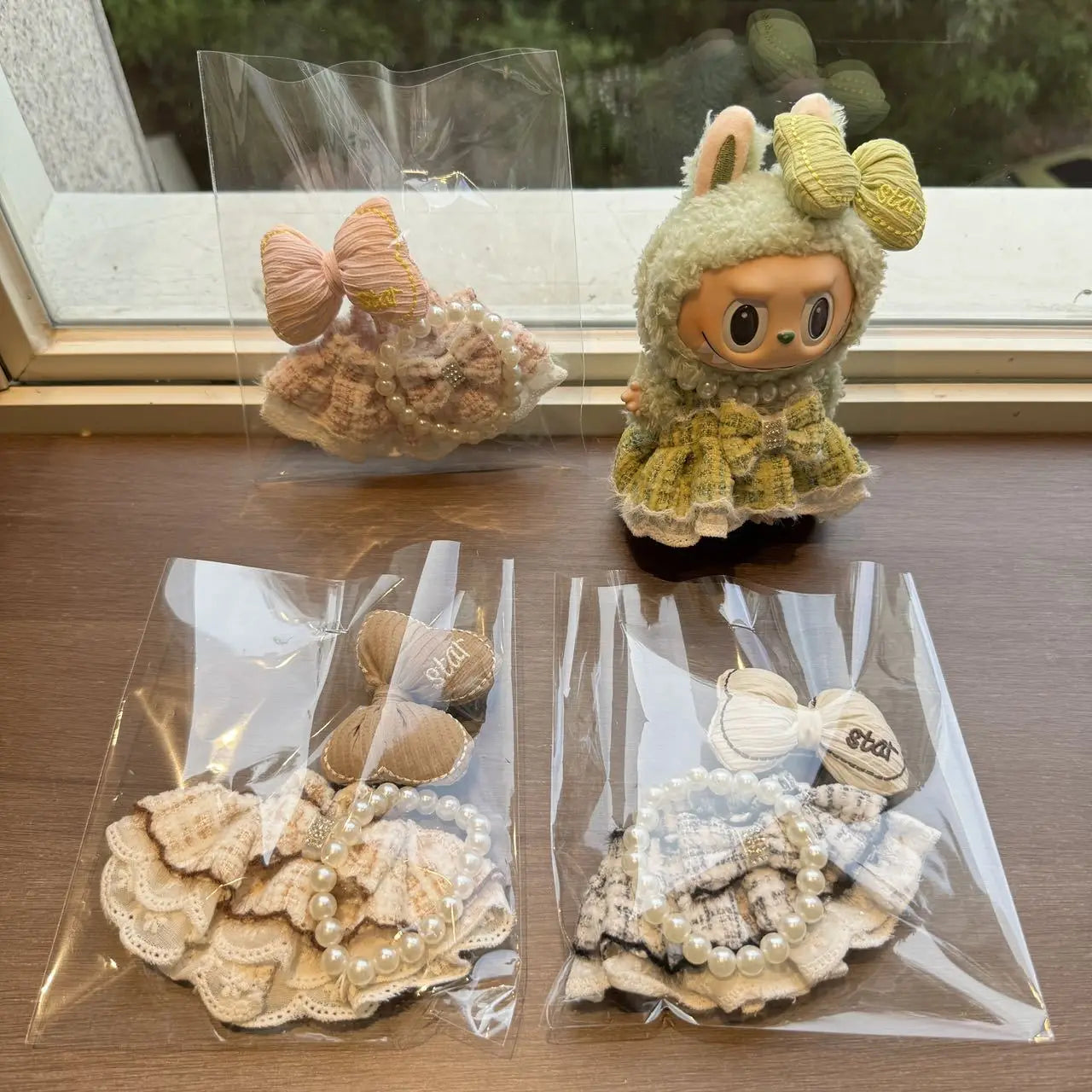 Clothes For Labubu Suspender Pearl Skirt Hair Accessories Set Clothing Accessories Suitable For 15 Cm 17 Cm 1st To 3rd Gen