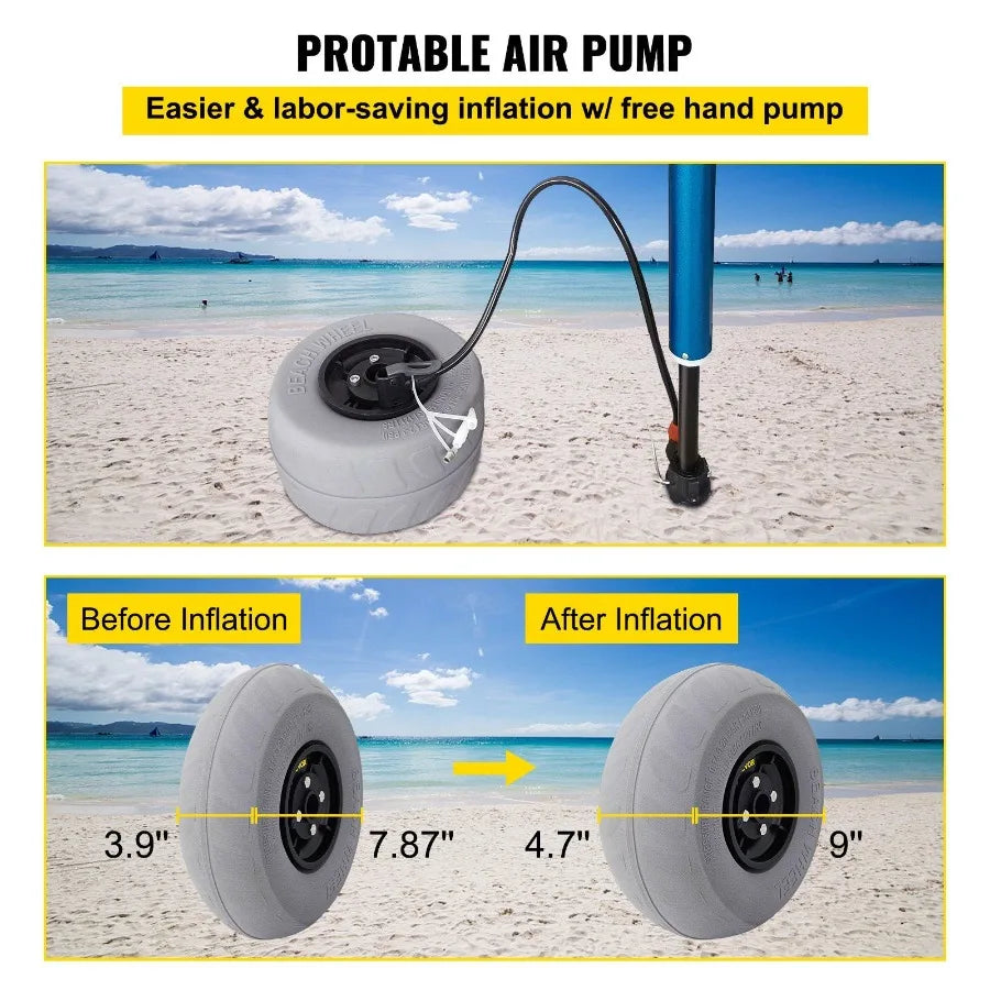 Beach Balloon Wheels 9 Replacement Sand Tires PVC Cart Tires for Kayak Dolly Canoe Cart and Buggy w Free Air Pump 2Pack
