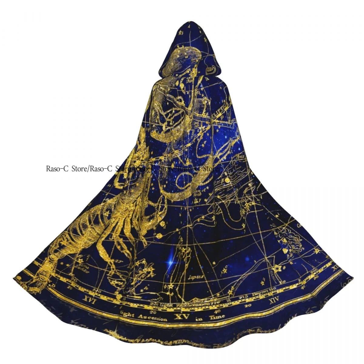 Tarot Card Gothic Pattern Hooded Cloak Polyester Unisex Witch Cape Costume Accessory