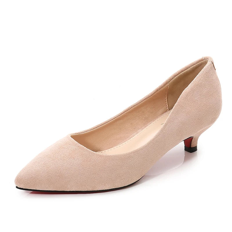 Big Size 34-43 Woman Shoes Flock Med High Heels Women Pumps Stiletto Women's Work Shoes Pointed Toe Wedding Shoes E0004