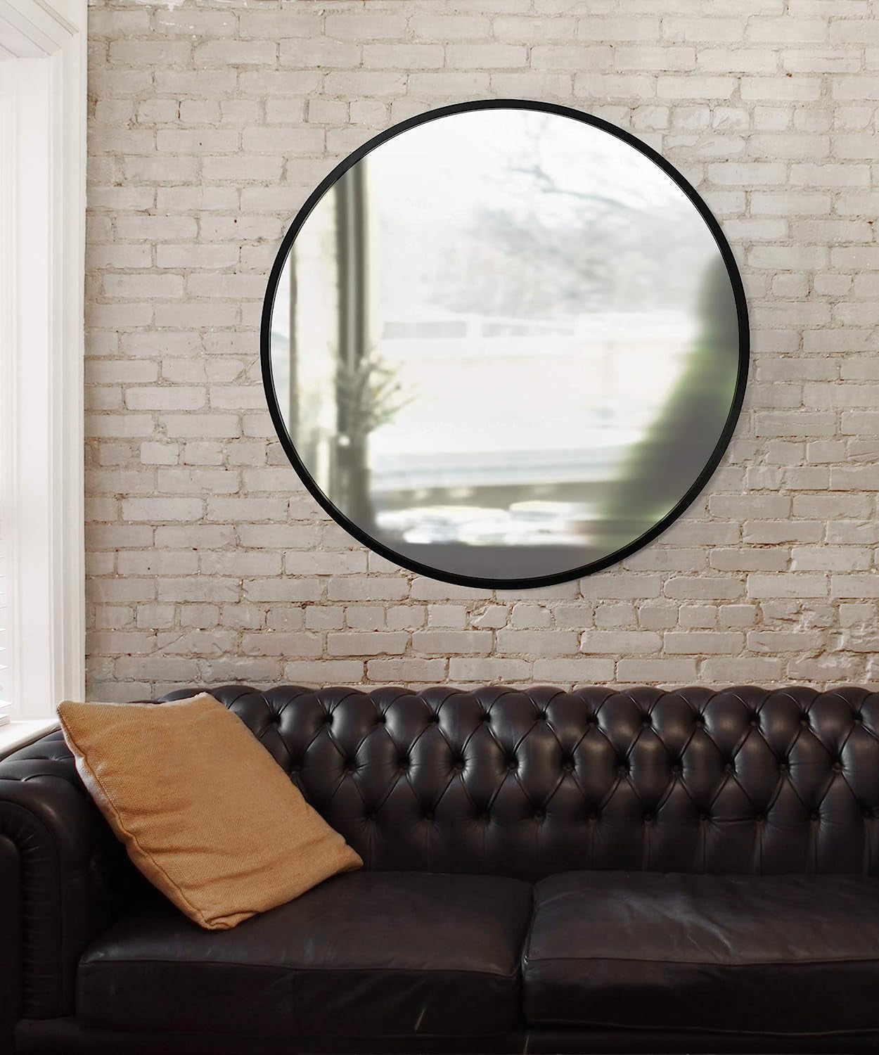 Round Rubber Wall Mirror 37 Inch Diameter With Protective Rubber Frame
