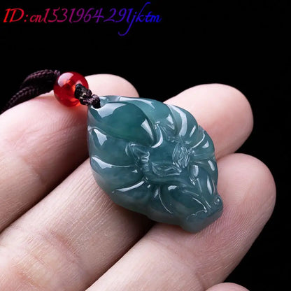 Natural Burmese Jadeite Fox Pendant Necklace Vintage Accessories Gemstone Real Jade Designer Fashion Jewelry Gifts for Women
