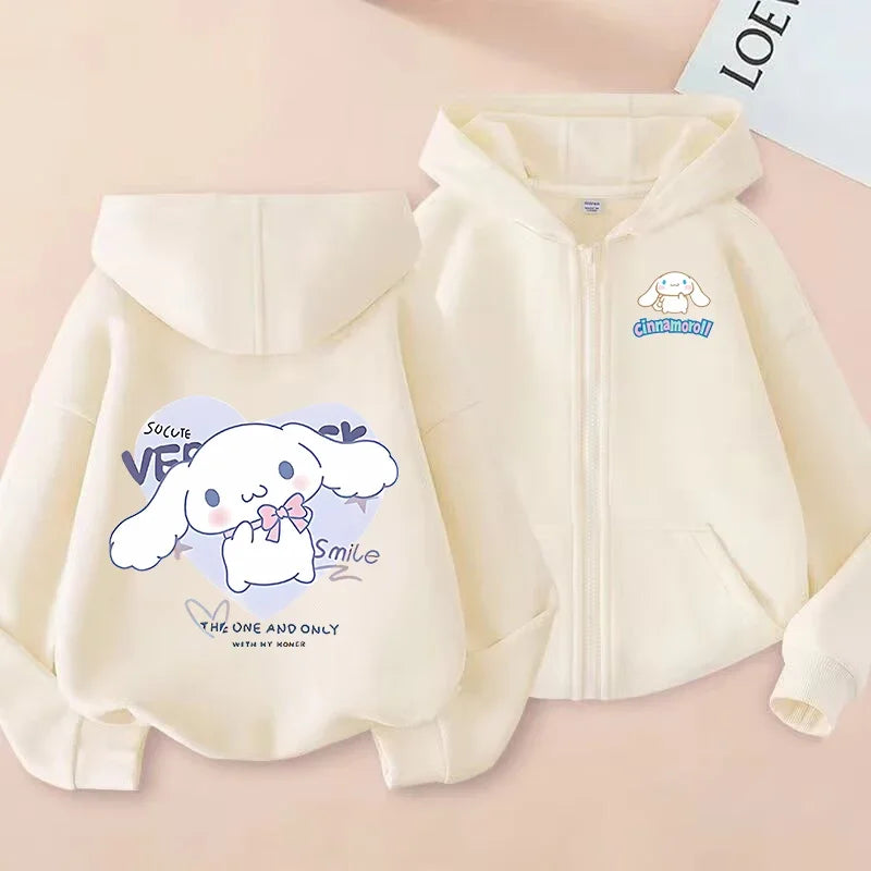 Cute Cinnamoroll Zip Up Sweatshirts Hoodie Children Cartoon Dog Clothes Kid Girl Boy Sweatshirt Streetwear Hoody Baby Casual Top