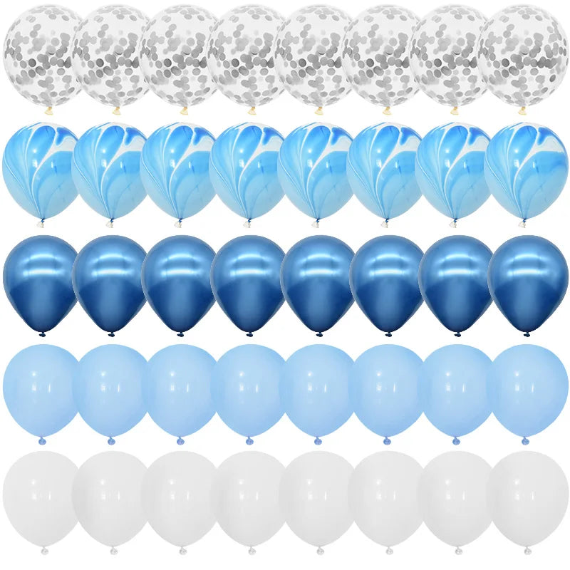40Pcs Blue Balloons Set Agate Marble Metallic Confetti Balloon for Kids Birthday Party Baby Shower Graduation Decoration Wedding