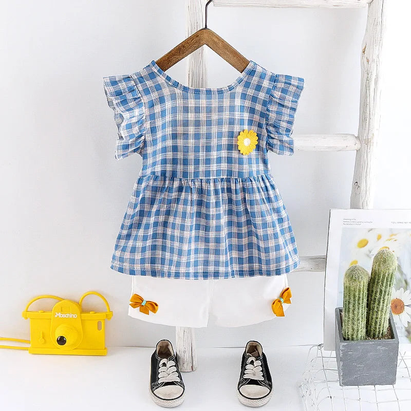 New Summer Baby Girl Clothes Suit Children Fashion Plaid T-Shirt Shorts 2Pcs/Sets Toddler Casual Costume Infant Kids Tracksuits