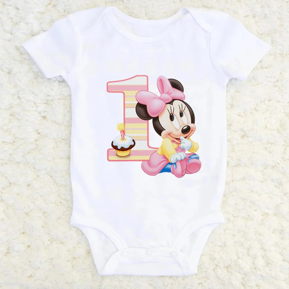 It's My 1st Birthday Mickey Minnie Baby Short-sleeved First Birthday Party Clothes 100% Cotton Baby Boys Girls Birthday Gift
