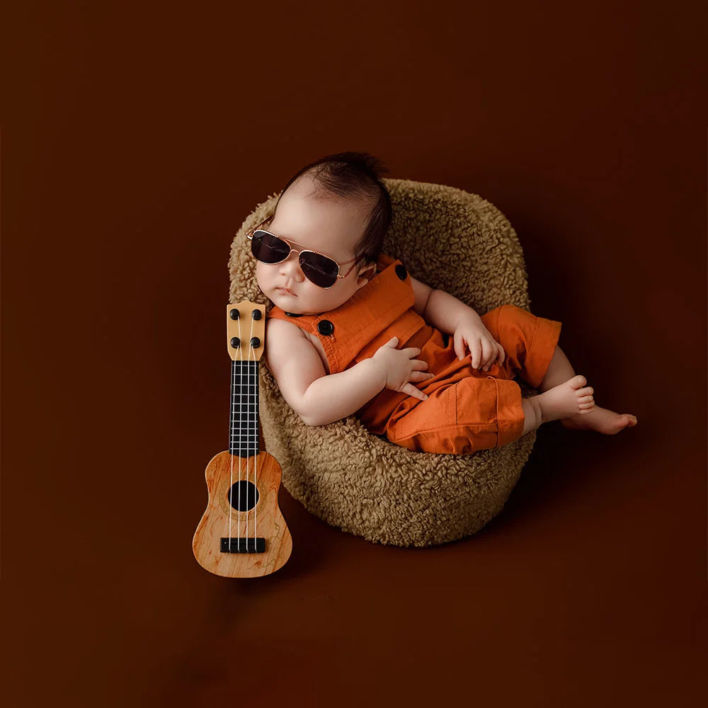 Infants Photography Props Clothes Overalls Cowboy Hats Baby Boy Photoshoot Outfit Sunglasses Guitar Studio Babies Shooting Props