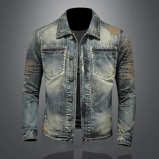 Men's Spring and Autumn New Denim Jacket Trend Vintage Wash Single-breasted Denim Slim Jacket