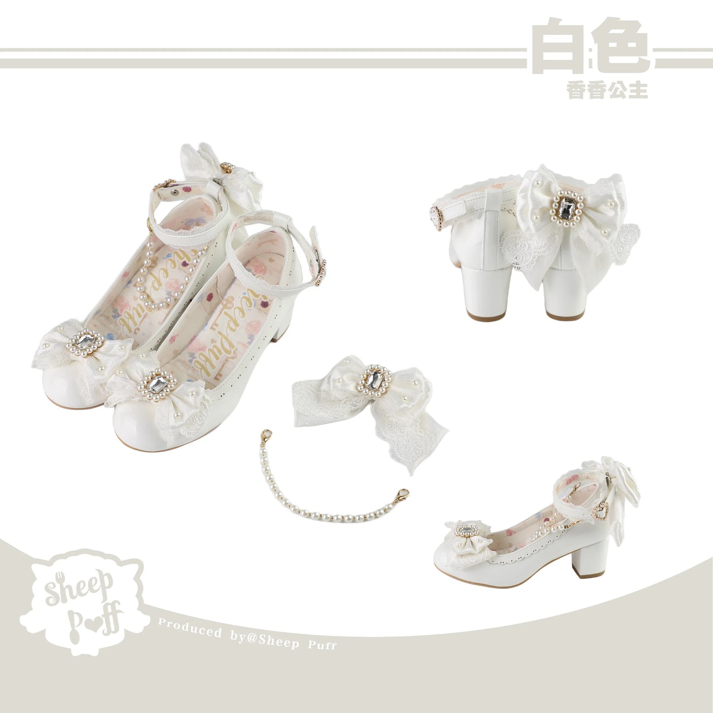 Original Lolita Sweet Flower Wedding Low Heels Shoes Women's Cute Bow Elegant Tea Party Mary Jane Shoes Ladies Leather Shoes
