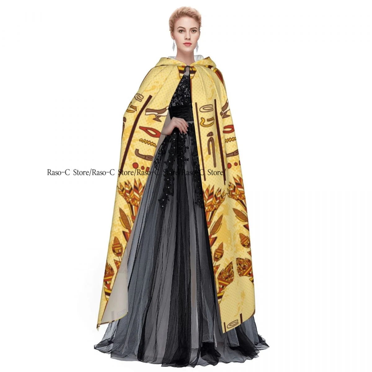 Unisex Adult Vintage Egyptian God Hieroglyphs Cloak with Hood Long Witch Costume Cosplay