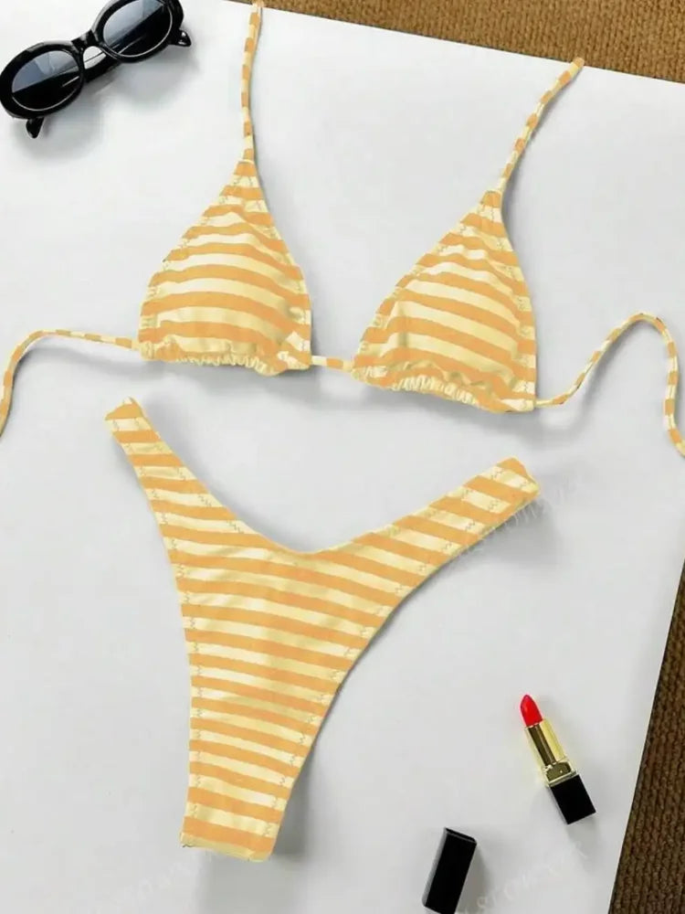 2025 New Beach Vacation Fashion Personality ins Style Bikini Suit Y2K Sexy Hot Girls Striped Printed Triangle Lingerie Underwear