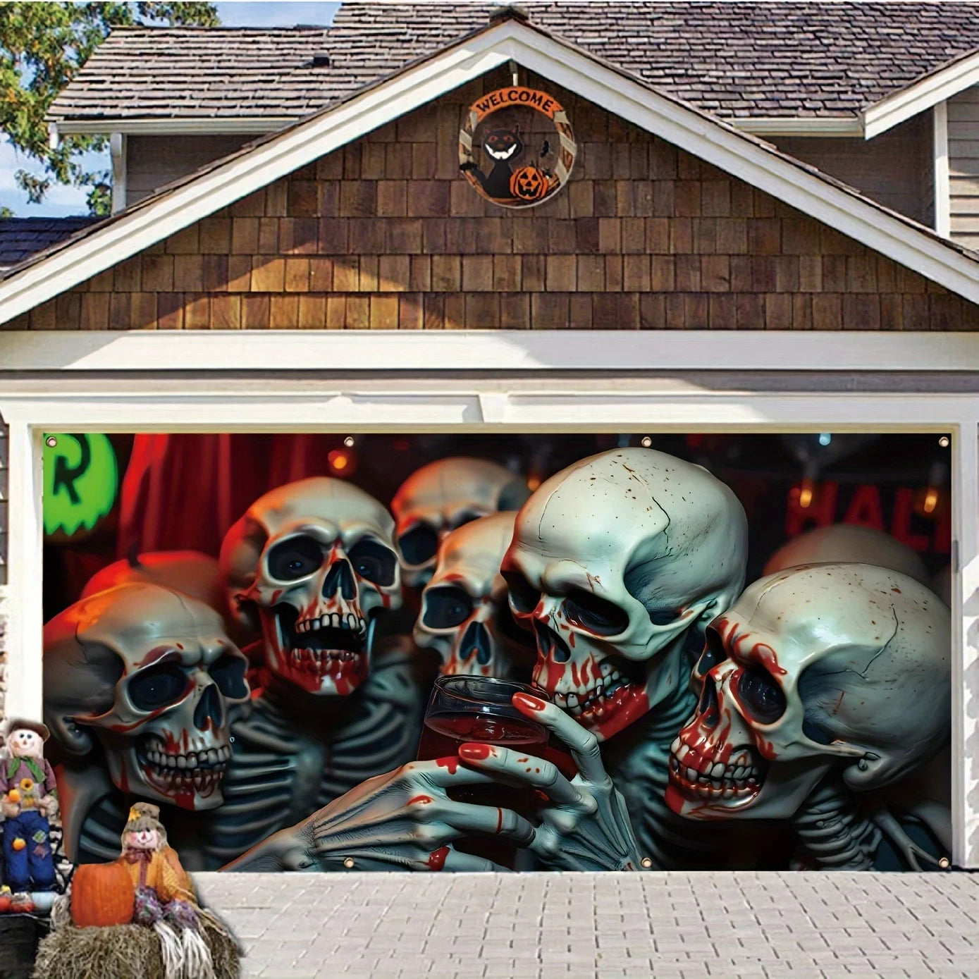 Large outdoor polyester decoration, skull blood-grabbing cup scene, suitable for the festival photo props of the tailmen sect
