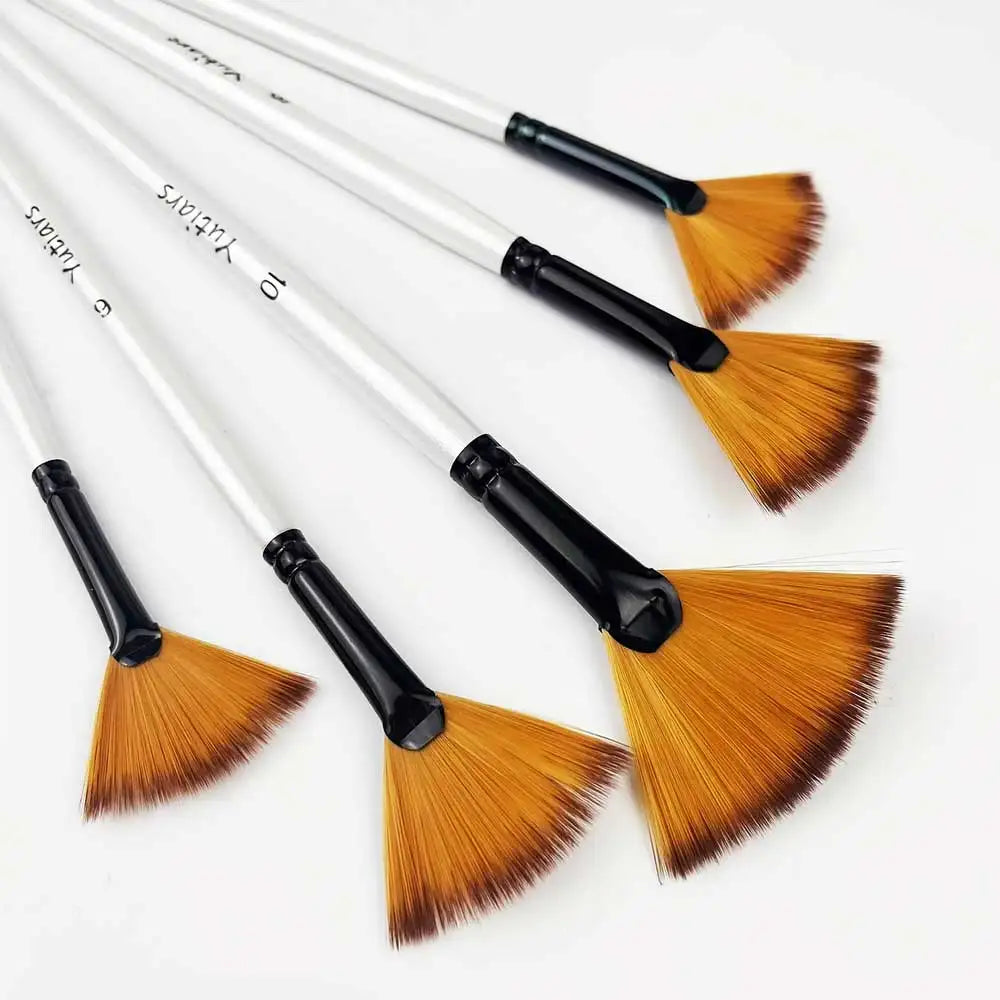 Artist Fan Paint Brushes Set 5Pcs Fan Artist Brushes Soft Anti-Shedding Nylon Hair Wood Handle Painting Brush for Acrylic