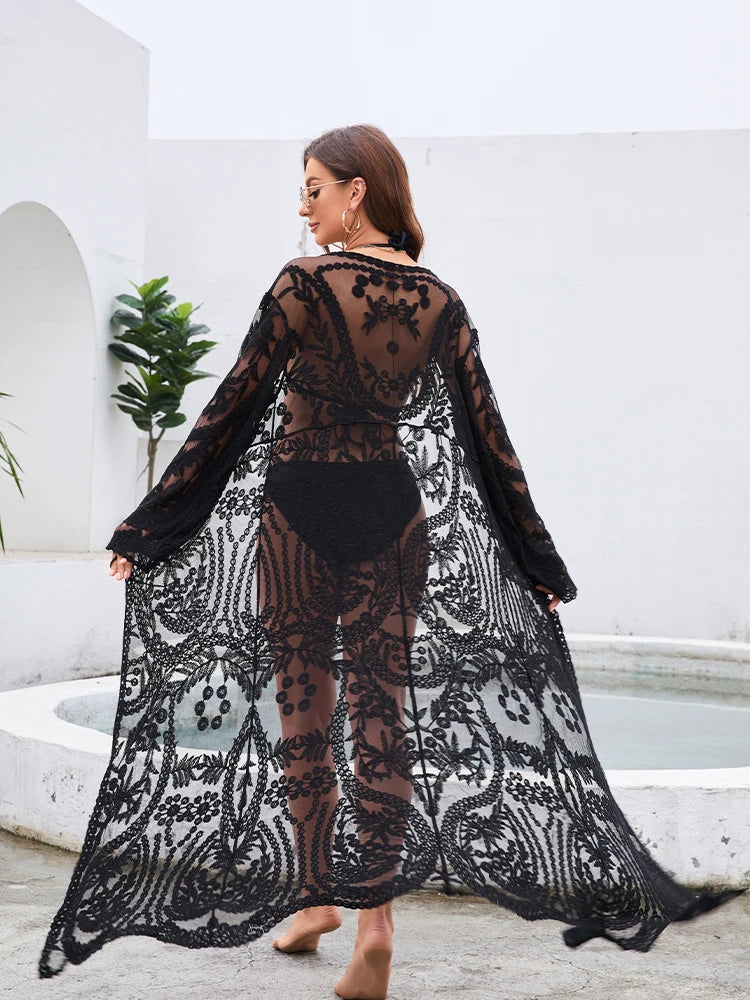 Thin Europe Style Embroidery Cardigan Beachwear Hollow Out Coat Women Clothing Basic Cover Up Fashion Streetwear Clothes Casual