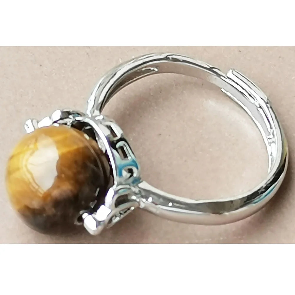 Tiger Eye Lapis Lazuli Opal Crystal Howlite Aventurine Blue Sand Carnelian Round Bead Ring  7~12" Adjust Size WB975
