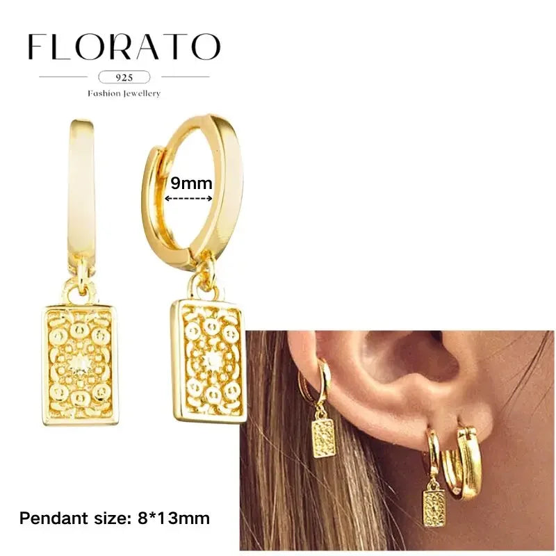 925 Sterling Silver Ear needle European And American Style Hoop Earrings Round square Pendientes Fashion For Women Birthday Gift