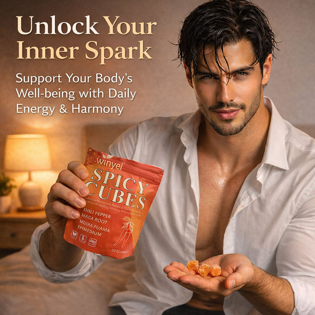 Spicy Cubes, Intimacy Gummies With Chili Pepper, Muira Puama, Maca