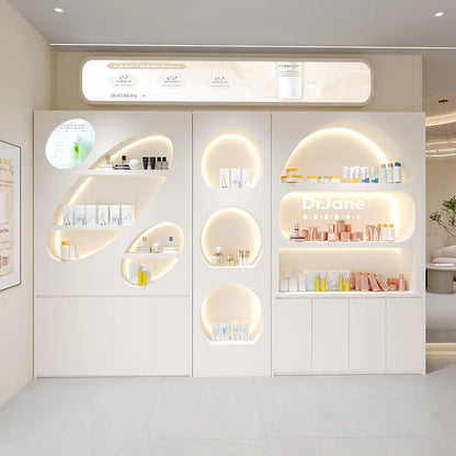 Solid wood paint beauty salon display cabinet High-end atmospheric skin care product cabinet Product rack Cosmetics display rack