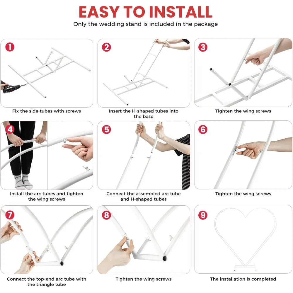 6.7FT Heart Shape Wedding Arch Stand with Base, Wedding Arches for Ceremony, Metal Balloon Arch Kit Wedding Heart Backdrop Stand