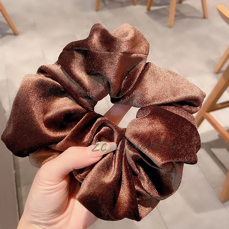 Oversize Black Velvet Scrunchies Hair Ties Women Girls Solid Rubber Big Elastic Hair Bands Rope Ponytail Hair Accessories Winter