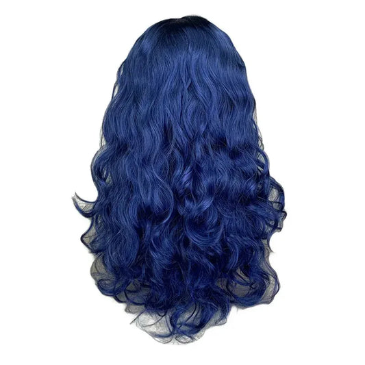 AA wat Descendants 2 Evie Blue Long Wavy Cosplay Costume Heat Resistant Synthetic Hair Party Role Play Wigs Wig C2025 New
