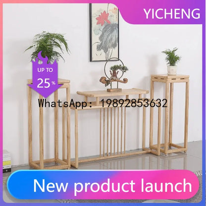 H5.20 new chinese style ash wood entryway bonsai stand balcony living room decorative flower stand shelf