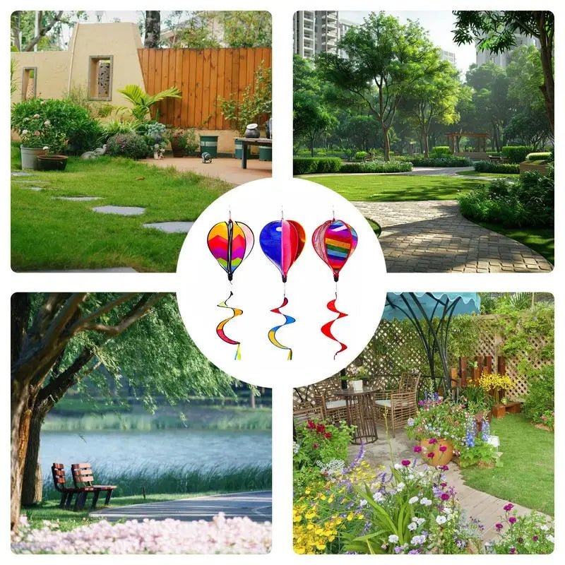Hot Air Balloon Spinner 3X Hot Air Balloon Windmill Outdoor Decoration Windsock Ornament For Holiday Garden Patio Wedding