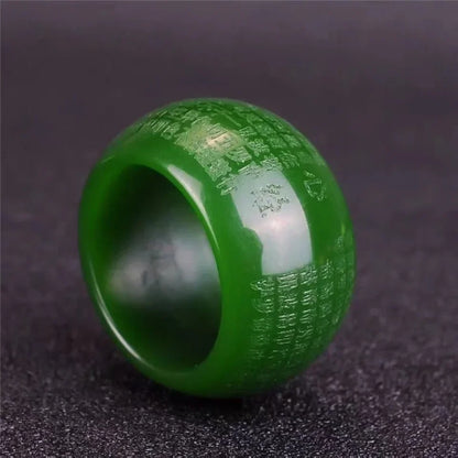 Natural Green Jade 22mm Ring Heart Meridian Jadeite Buddhism Amulet Fashion Charm Jewelry Hand Carved Crafts Gifts Women Men
