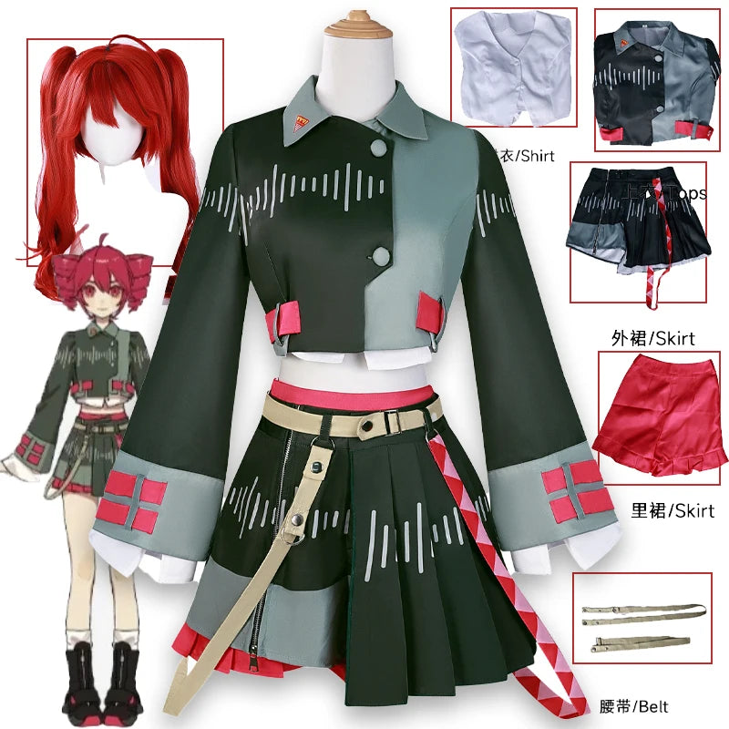 Anime UTAU Teto Voicebank Cosplay Costume Game AI Character Outfit Halloween Party Uniform Red Hair Twin Drills  Style