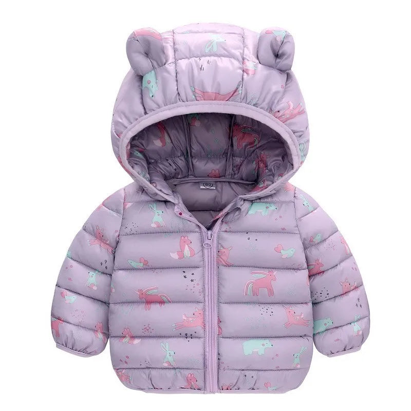 Children Boys Baby Hooded Lightweight Down Jackets Warm Outerwear Autumn Kids Girls Coats Cartoon Dinosaur Print Casual Clothing
