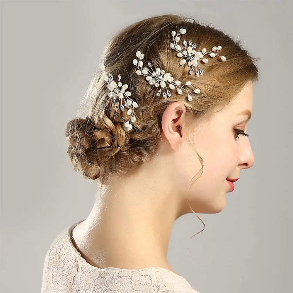 Bride Prom Rhinestone Jewelry Women Simulated Pearl Hair Accessories Hair Fork Hairpin Headwear