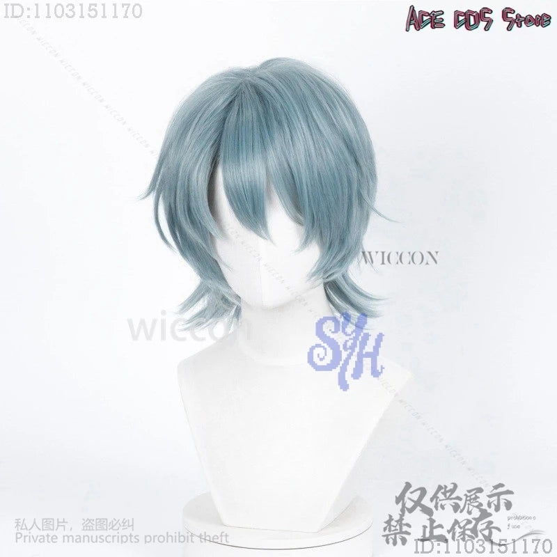 Anime Movie Demon Saja Boy Cosplay Mystery Purple-gray Wigs Curling Hair Accessories Synthetic Short Straight Hair Halloween Cos