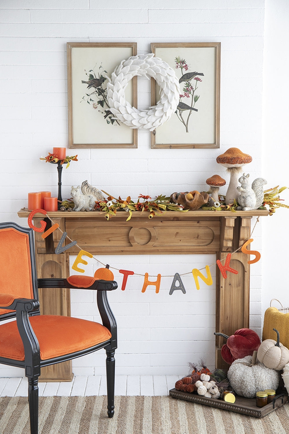Set of 2 Give Thanks Thanksgiving Banners with Felt Pumpkin, 68 in