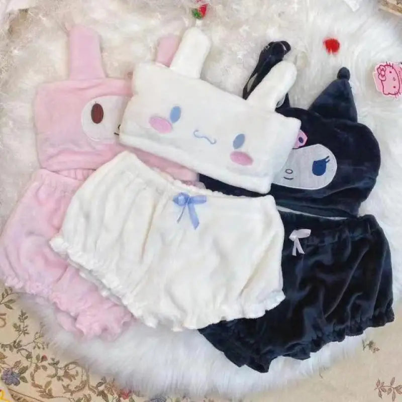 Sanrio Cinnamoroll New Style Velvet Straps Pyjamas Sexy Lingerie Suit Girl Student Fashion Comfortable Navy Japanese Cute Sweet
