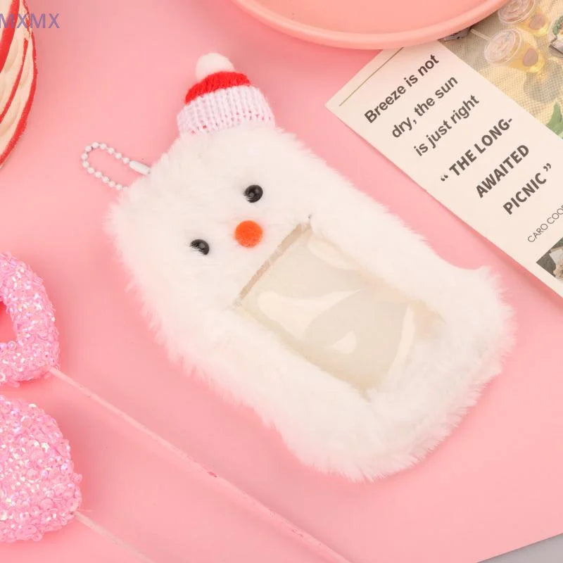 Cute Cartoon Christmas Snowman Plush Photocard Case Photo Card Holder Portable INS Card Case Students Photos Protective Cover