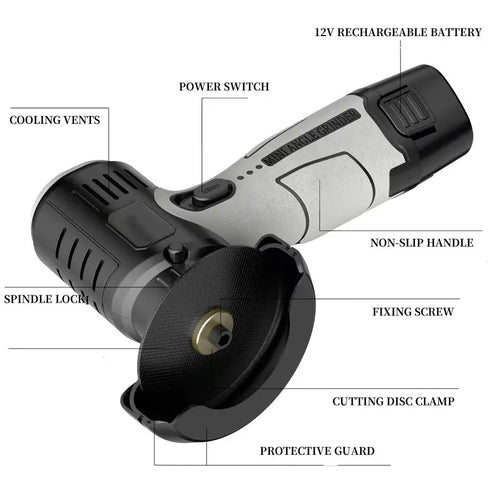 12V Mini Angle Grinder with Cutting Disc 15000 RPM Cordless Electric Angle Grinder 400W Polishing Grinding Machine Brush Motor