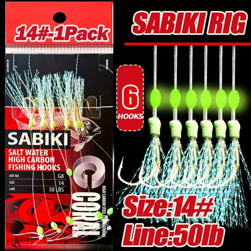 TAKBAS 1/5 Packs Sabiki Rigs, Fishing Bait Rigs, Luminous Sea Fishing Rig with High Carbon Fishing Hooks,for Fresh/Saltwater