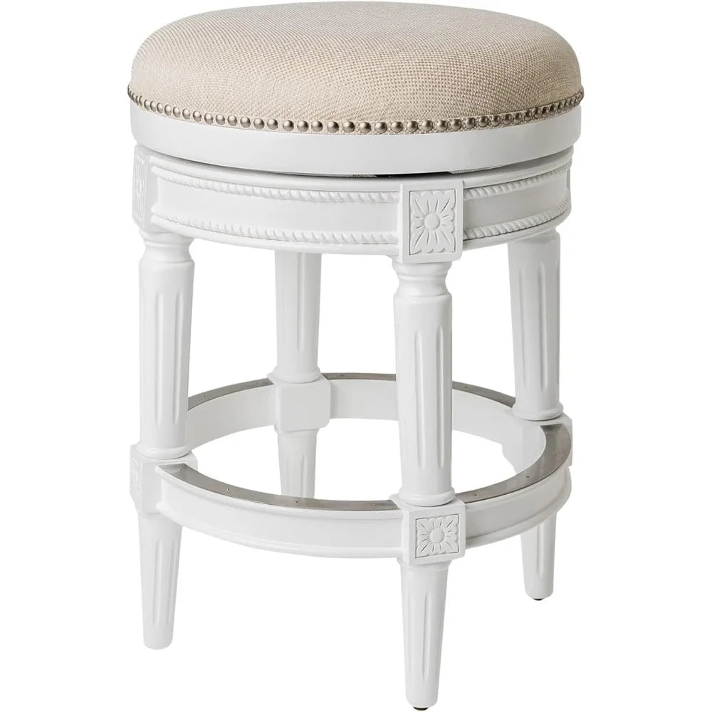 Pullman 26 Inch Tall Backless Alabaster White Finish Counter Height Upholstered Barstool with Cream Fabric Cushion Seat