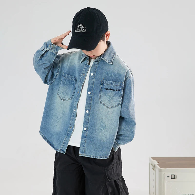 Autumn Boy Children Fashion Cool Denim Jacket Coat Stylish Kids Boys Casual Denim Clothing Outfit Age 5 7 9 10 11 13 14 Years