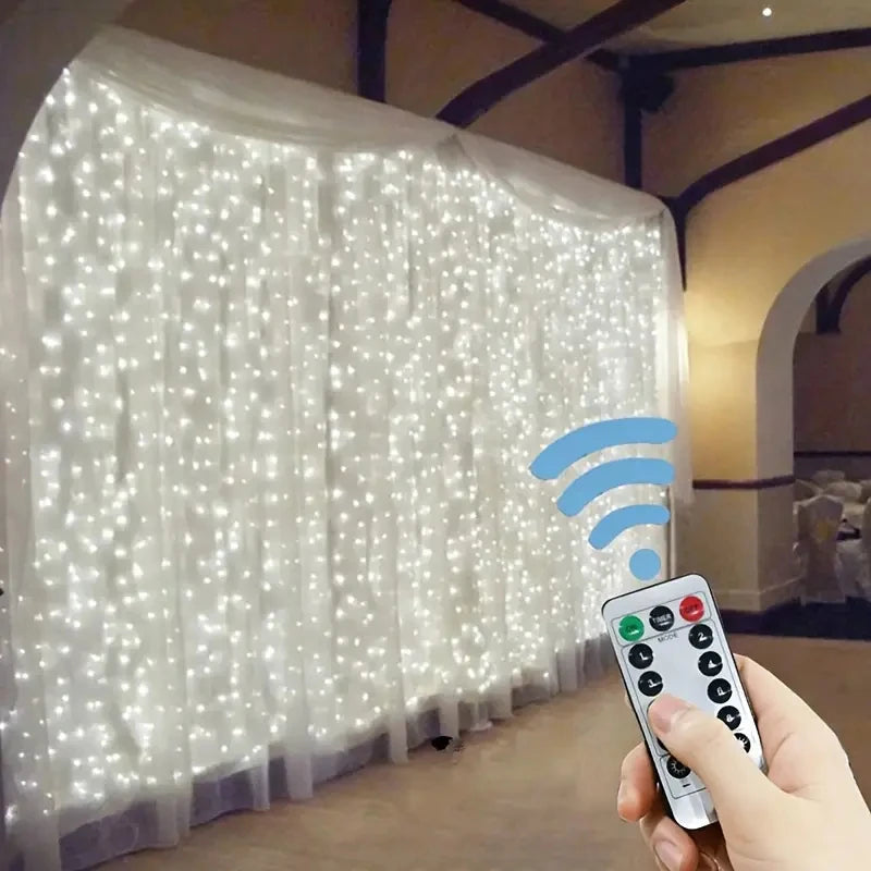 USB Plug Curtain LED Light String 8 Modes Remote Control Bedroom Wedding Party New Year Christmas Valentine's Day Decoration