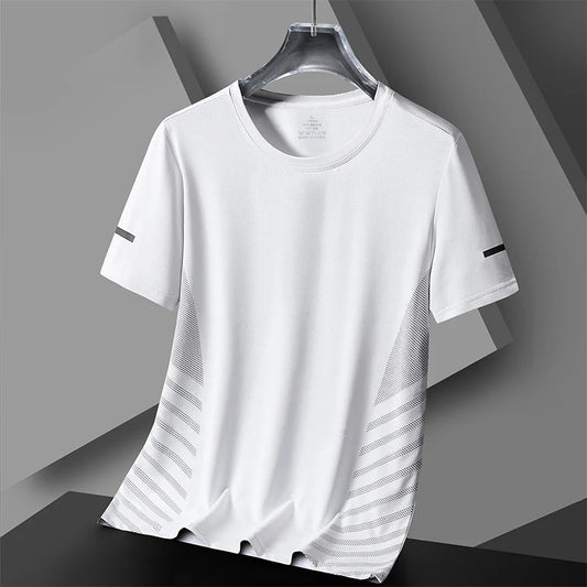 Running T-shirt Men Summer Ice Silk Thin Top Reflective Printing Quick Dry Short Sleeve Breathable Fitness Sports T-shirt 5XL